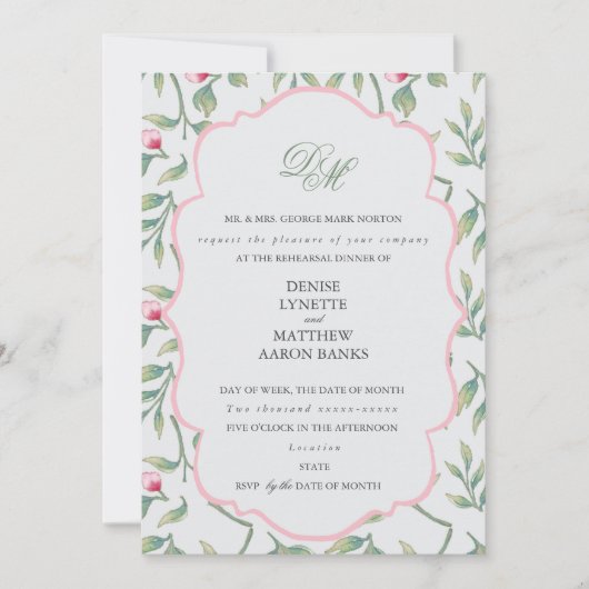 Delicate Florals repesal Dinner Kaart (Voorkant)