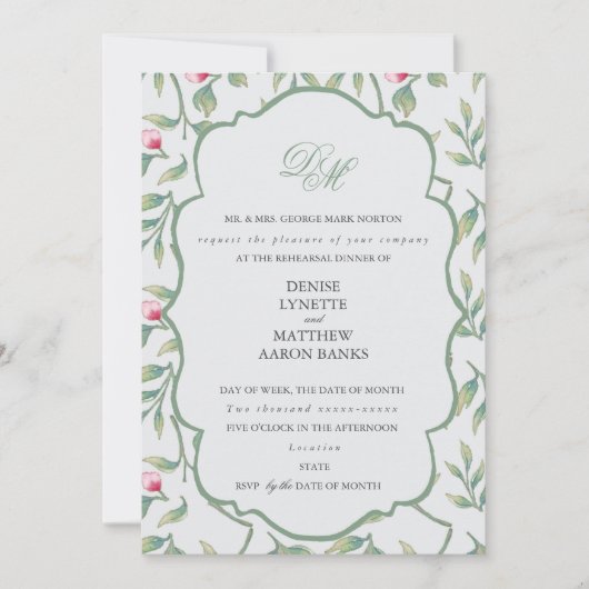 Delicate Florals repesal Dinner Kaart (Voorkant)