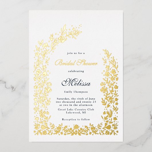 Delicate Flower Arch Vrijgezellenfeest Wedding Folie Uitnodiging (Voorkant)