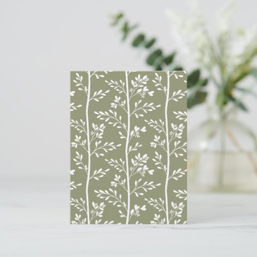 Delicate Flower Buds Bloom Minimalist Olive Floral Briefkaart (Staand voorkant)