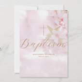 Delicate Flowers Gold Calligraphy Cross Baptism Kaart (Voorkant)