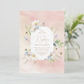 Delicate Flowers Over Zachte Waterverven Doop Kaart (Staand voorkant)