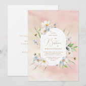 Delicate Flowers Over Zachte Waterverven Doop Kaart (Voorkant / Achterkant)