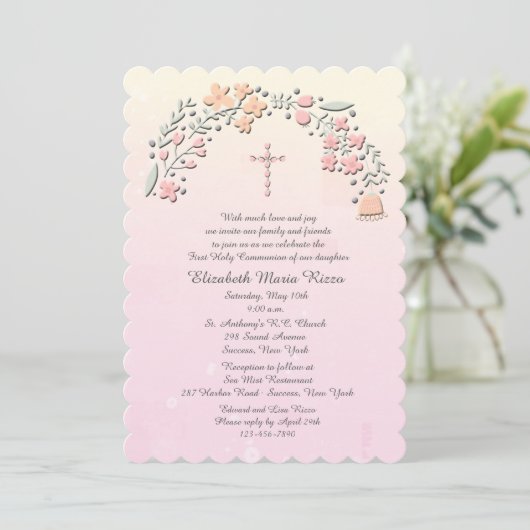 Delicate Flowers Religieuze Uitnodiging (Staand voorkant)