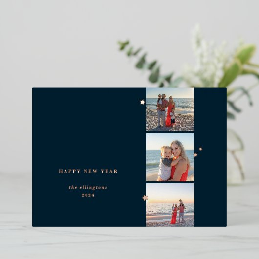 Delicate Folie Ster Drievoudige Foto Vakantiekaart Folie Feestdagenkaart (Staand Voorkant)