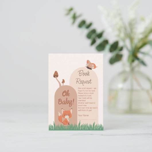 Delicate Forest Fox Baby shower Boek Aanvraag Informatiekaartje (Staand voorkant)