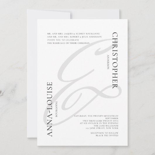 Delicate Formele Kalligrafie Ampersand Bruiloft Kaart (Voorkant)