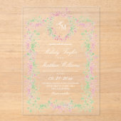 Delicate French Flora Crest Wedding Acryl Uitnodigingen (Voorkant)