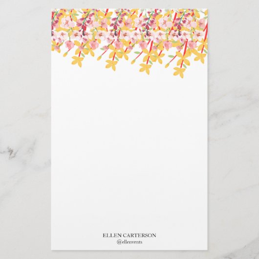 Delicate Garden Floral Monogram Stationery Paper Briefpapier (Voorkant)
