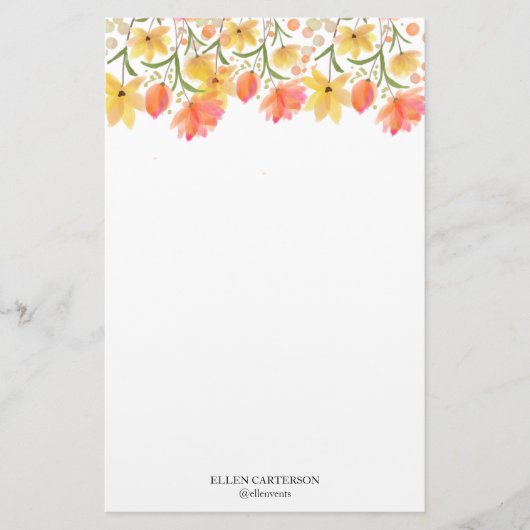 Delicate Garden Floral Monogram Stationery Paper Briefpapier (Voorkant)