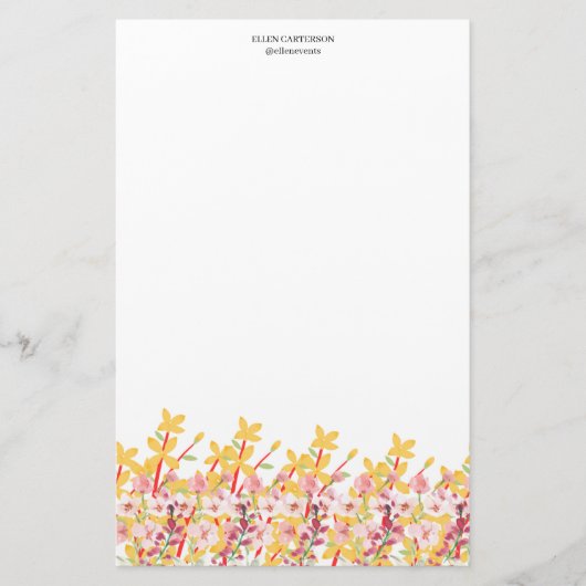 Delicate Garden Floral Monogram Stationery Paper Briefpapier (Voorkant)