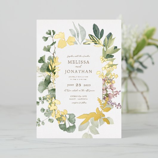 Delicate Garden Folie Uitnodiging (Staand Voorkant)