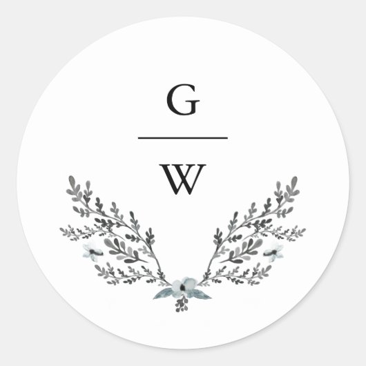 Delicate gebladerte en monogram bruiloft ronde sticker (Voorkant)