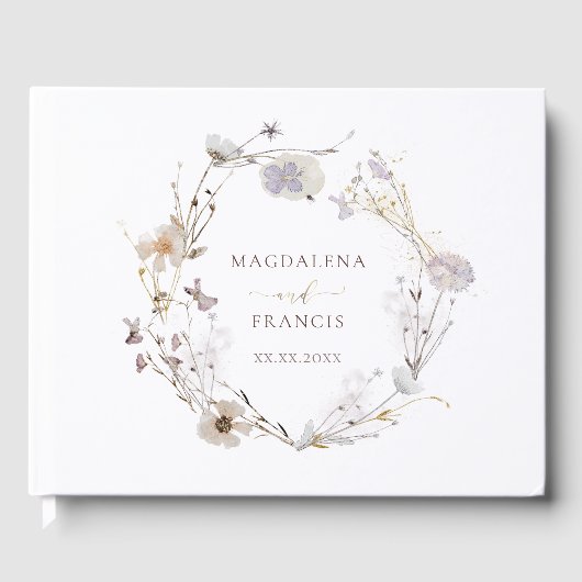 delicate gedroogde bloemen met een bruiloft gastenboek (Voorkant)