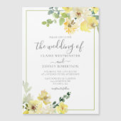 Delicate Geel Bloemen Salie Groene Bruiloft Magnetische Uitnodiging (Voorkant)