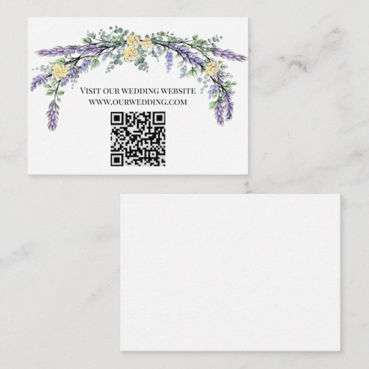 Delicate geel waterverf rozen lavendel bruiloft informatiekaartje (Voorkant / Achterkant)