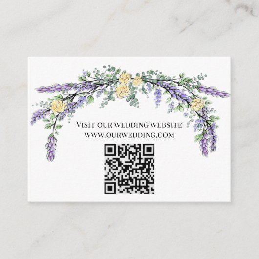 Delicate geel waterverf rozen lavendel bruiloft informatiekaartje (Voorkant)
