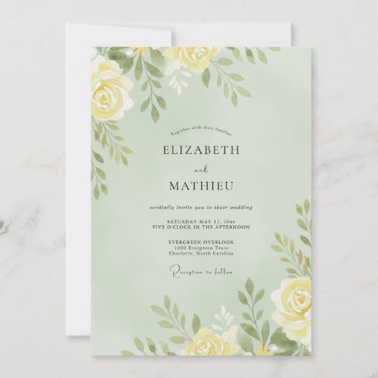 Delicate Gele Blad Bruiloft Kaart (Voorkant)
