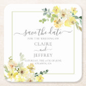 Delicate Gele Bloemige Salie Groene Save the Date Kartonnen Onderzetters (Voorkant)