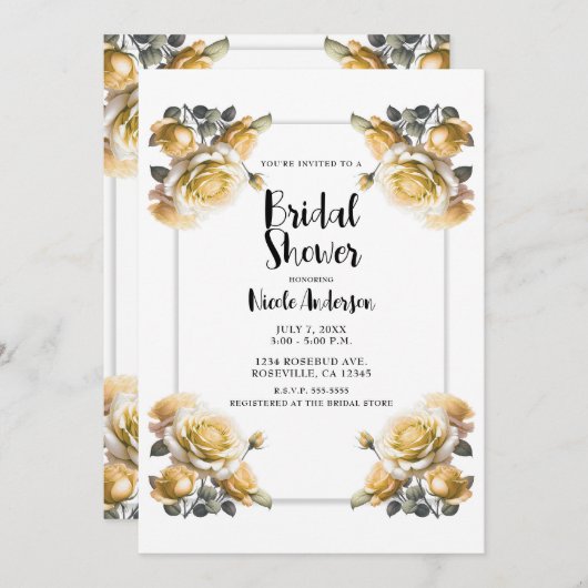 Delicate Gele Rozen Shabby Douche Kaart (Voorkant / Achterkant)