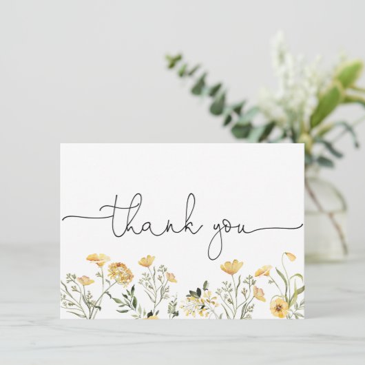 Delicate Gele Wilde Bloem Bedankkaart (Staand voorkant)
