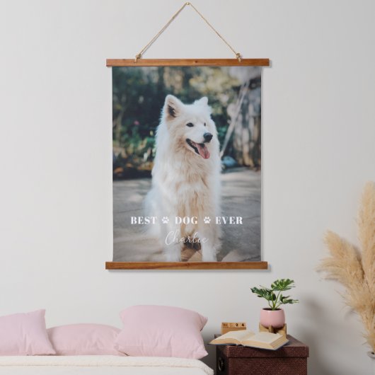 Delicate Gepersonaliseerd Kat of Dog Foto en naam Hangend Wandkleed (Slaapkamer)