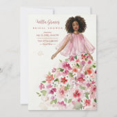 Delicate Girl Pink Floral Tulle Bridal Shower Kaart (Voorkant)