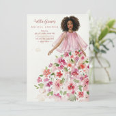 Delicate Girl Pink Floral Tulle Bridal Shower Kaart (Staand voorkant)