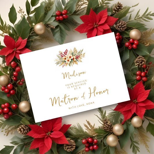 Delicate Glam Christmas Floral Matron Honor Gold
