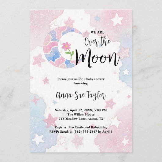 Delicate Glitter Crescent Moon Blue Baby Shower Kaart (Voorkant)