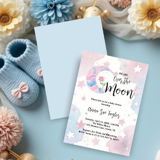 Delicate Glitter Crescent Moon Blue Baby Shower Kaart
