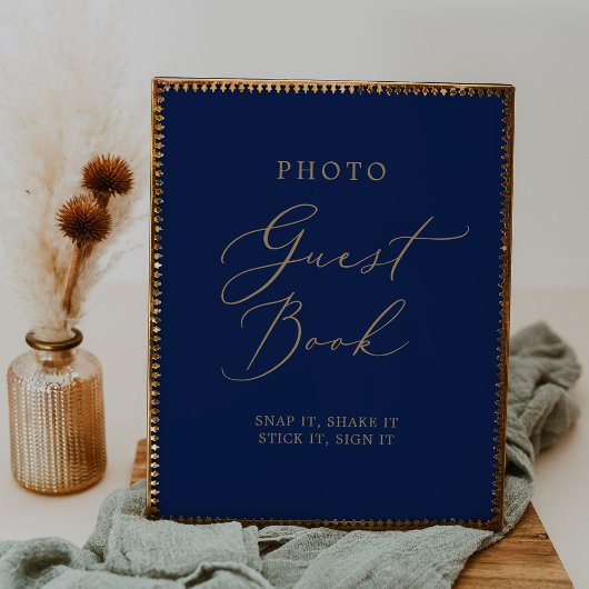 Delicate Gold and Navy Photo Guest Book Poster