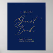 Delicate Gold and Navy Photo Guest Book Poster (Voorkant)