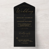 Delicate Gold Black Minimal Calligraphy Wedding All In One Uitnodiging (Binnen)