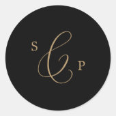 Delicate Gold Black Monogram Wedding Envelope Seal Ronde Sticker (Voorkant)