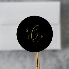 Delicate Gold Black Monogram Wedding Envelope Seal Ronde Sticker
