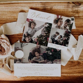 Delicate Gold Blessed 4-fotonieuwsbrief met Kerstm Feestdagenkaart