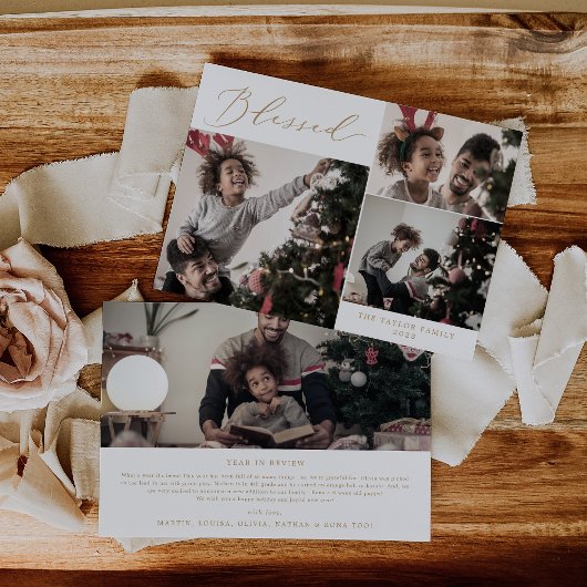 Delicate Gold Blessed 4-fotonieuwsbrief met Kerstm Feestdagenkaart