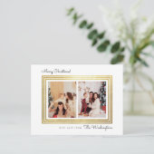 Delicate Gold Border | Kerstgezin 2 foto Briefkaart (Staand voorkant)