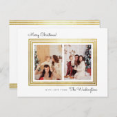 Delicate Gold Border | Kerstgezin 2 foto Briefkaart (Voorkant / Achterkant)