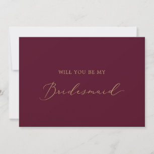Delicate Gold Burgundy Bridesmaid-voorstel Kaart