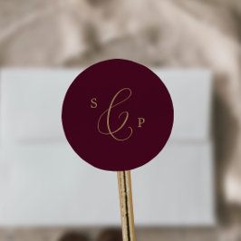 Delicate Gold Burgundy Monogram Envelope Seals Ronde Sticker