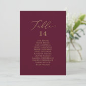 Delicate Gold Burgundy Table Seating Chart Kaart (Staand voorkant)