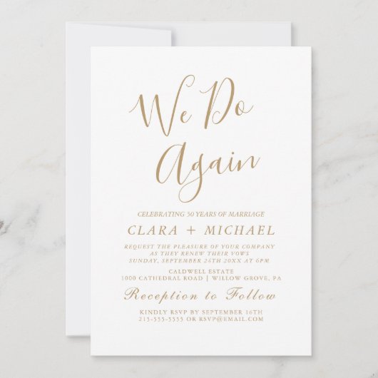 Delicate Gold Calligrafie "We Do Again" Gelofte Ve Kaart (Voorkant)