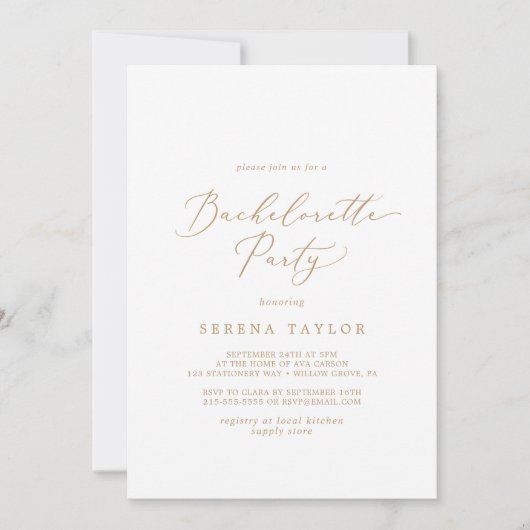 Delicate Gold Calligraphy Bachelorette Party Kaart (Voorkant)
