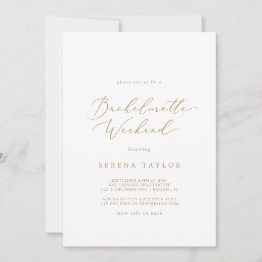 Delicate Gold Calligraphy Bachelorette Weekend Kaart (Voorkant)