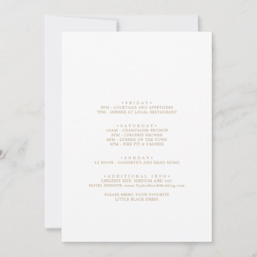 Delicate Gold Calligraphy Bachelorette Weekend Kaart (Achterkant)