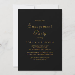 Delicate Gold Calligraphy Black Engagement Party Kaart
