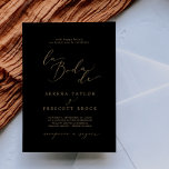 Delicate Gold Calligraphy Black La Boda de Wedding Kaart<br><div class="desc">Deze delicate goudkalligrafie zwarte la boda de bruiloft-uitnodiging is perfect voor een moderne bruiloft. Het romantische minimalistische design is voorzien van een mooie en elegante gouden champagne-gele typografie op een zwarte achtergrond met een schone en eenvoudige look.</div>
