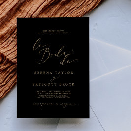 Delicate Gold Calligraphy Black La Boda de Wedding Kaart